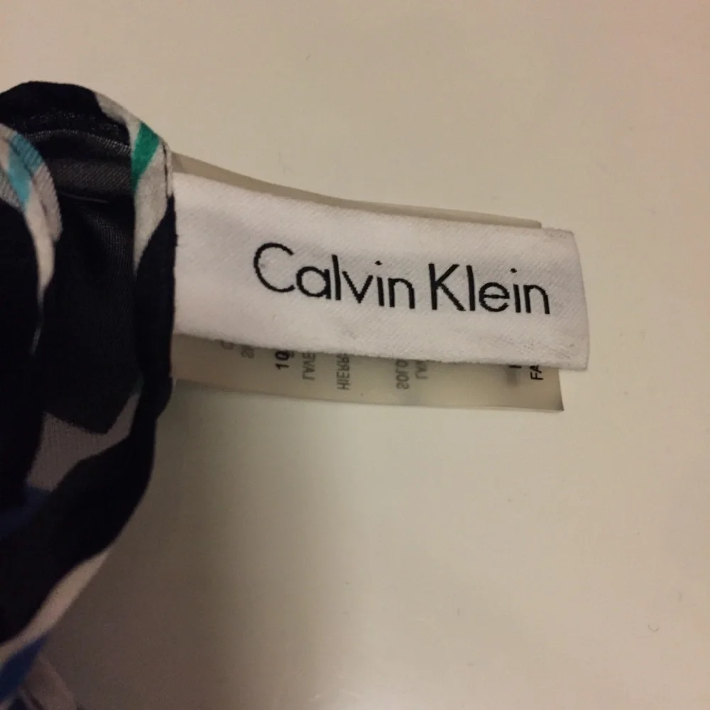 Large Sheer Scarf Calvin Klein Geometric Striped Print Blue Green White Black